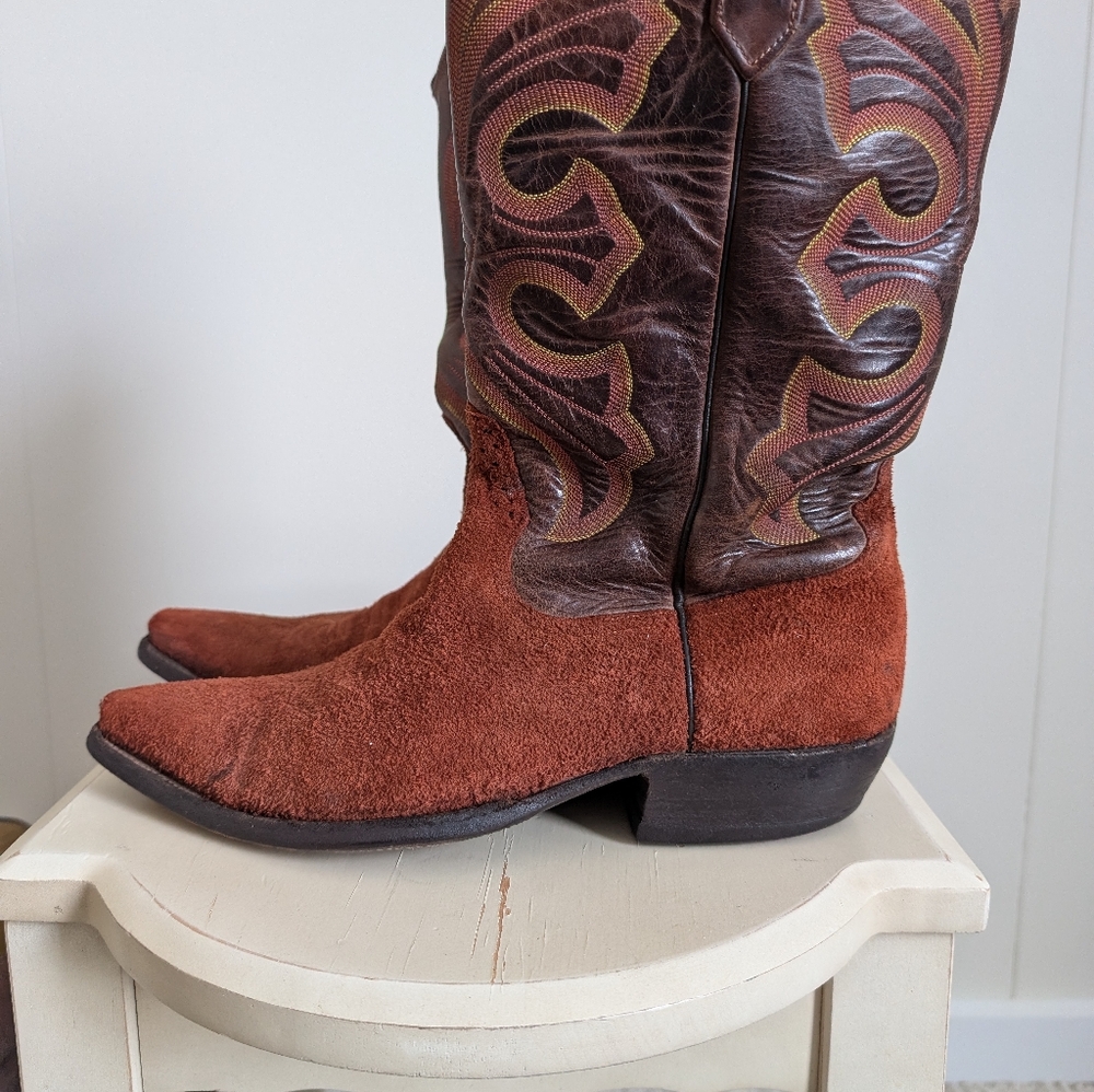 Newton Rich Brown and Rust Color Rough Out Sueded Cowboy Boots